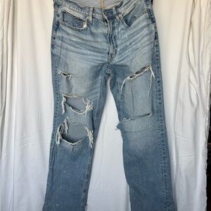 American Eagle Outfitters Light Blue Ripped Straight Leg Jeans